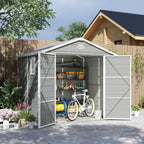 8 x 6ft Plastic Garden Storage Shed w/ Foundation Kit, Ventilation Slots & Lockable Door, Light Grey