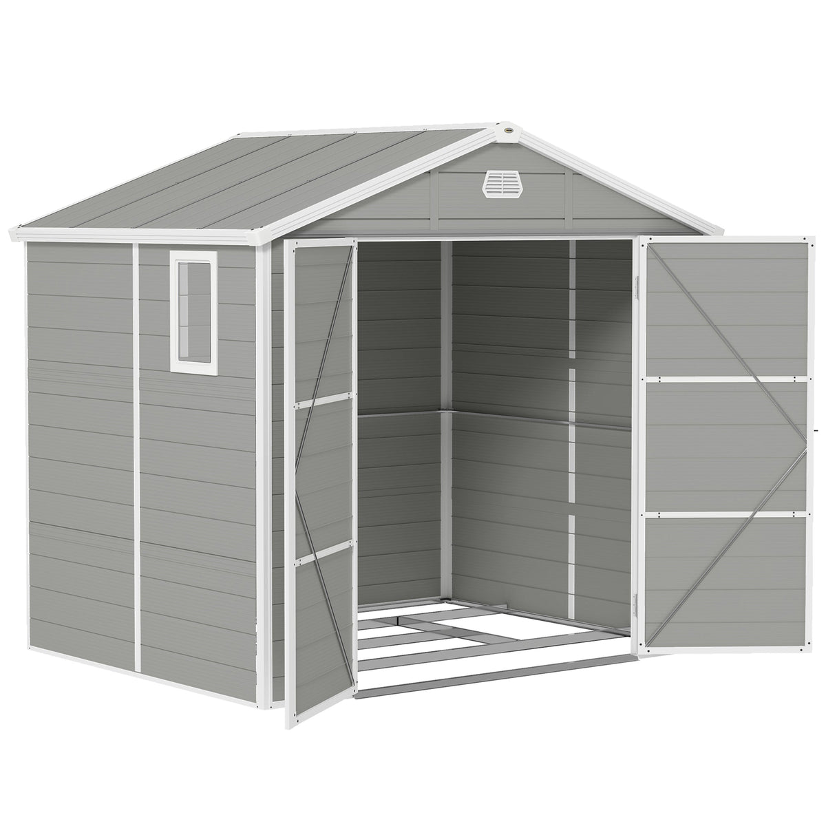 8 x 6ft Plastic Garden Storage Shed w/ Foundation Kit, Ventilation Slots & Lockable Door, Light Grey