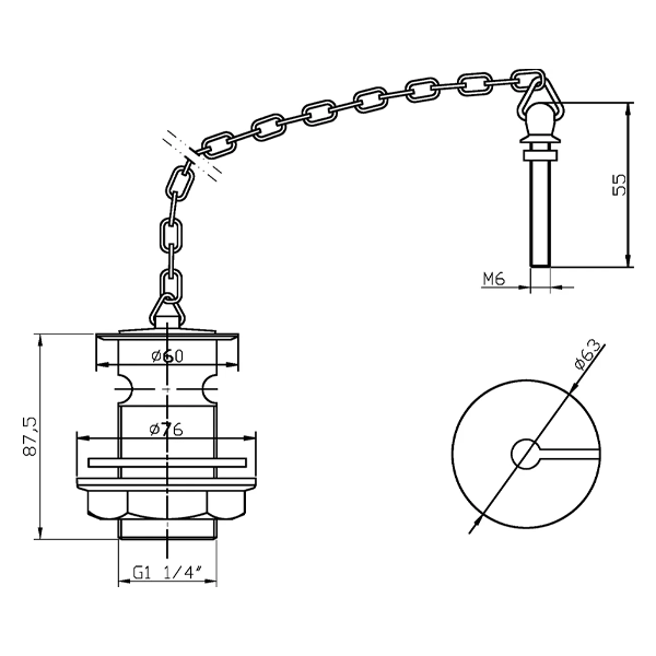 Basin Waste w/ Brass Plug & Link Chain