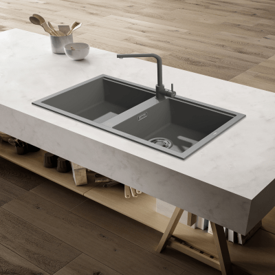 Best 450 Elleci 2 Bowl Granite Kitchen Sink - All Colours