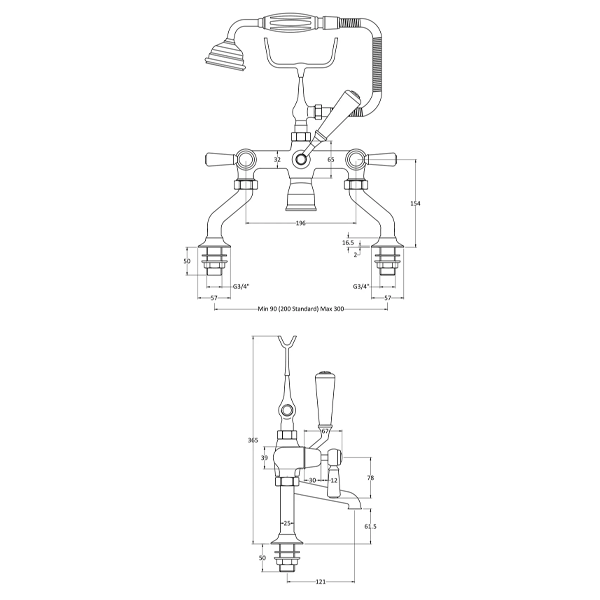 Black Deck Mounted Shower Mixer