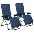 Reclining Zero Gravity Chair Set of 2, Folding Garden Chairs Set w/ Cushion, Dark Blue