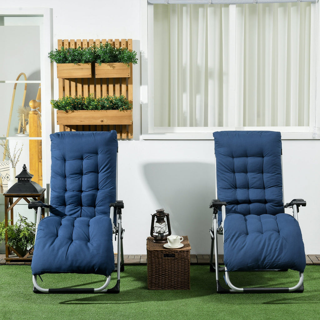 Reclining Zero Gravity Chair Set of 2, Folding Garden Chairs Set w/ Cushion, Dark Blue