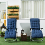 Reclining Zero Gravity Chair Set of 2, Folding Garden Chairs Set w/ Cushion, Dark Blue