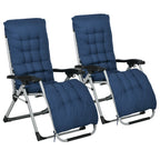 Reclining Zero Gravity Chair Set of 2, Folding Garden Chairs Set w/ Cushion, Dark Blue