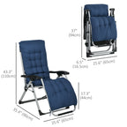 Reclining Zero Gravity Chair Set of 2, Folding Garden Chairs Set w/ Cushion, Dark Blue