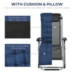 Reclining Zero Gravity Chair Set of 2, Folding Garden Chairs Set w/ Cushion, Dark Blue