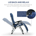 Reclining Zero Gravity Chair Set of 2, Folding Garden Chairs Set w/ Cushion, Dark Blue