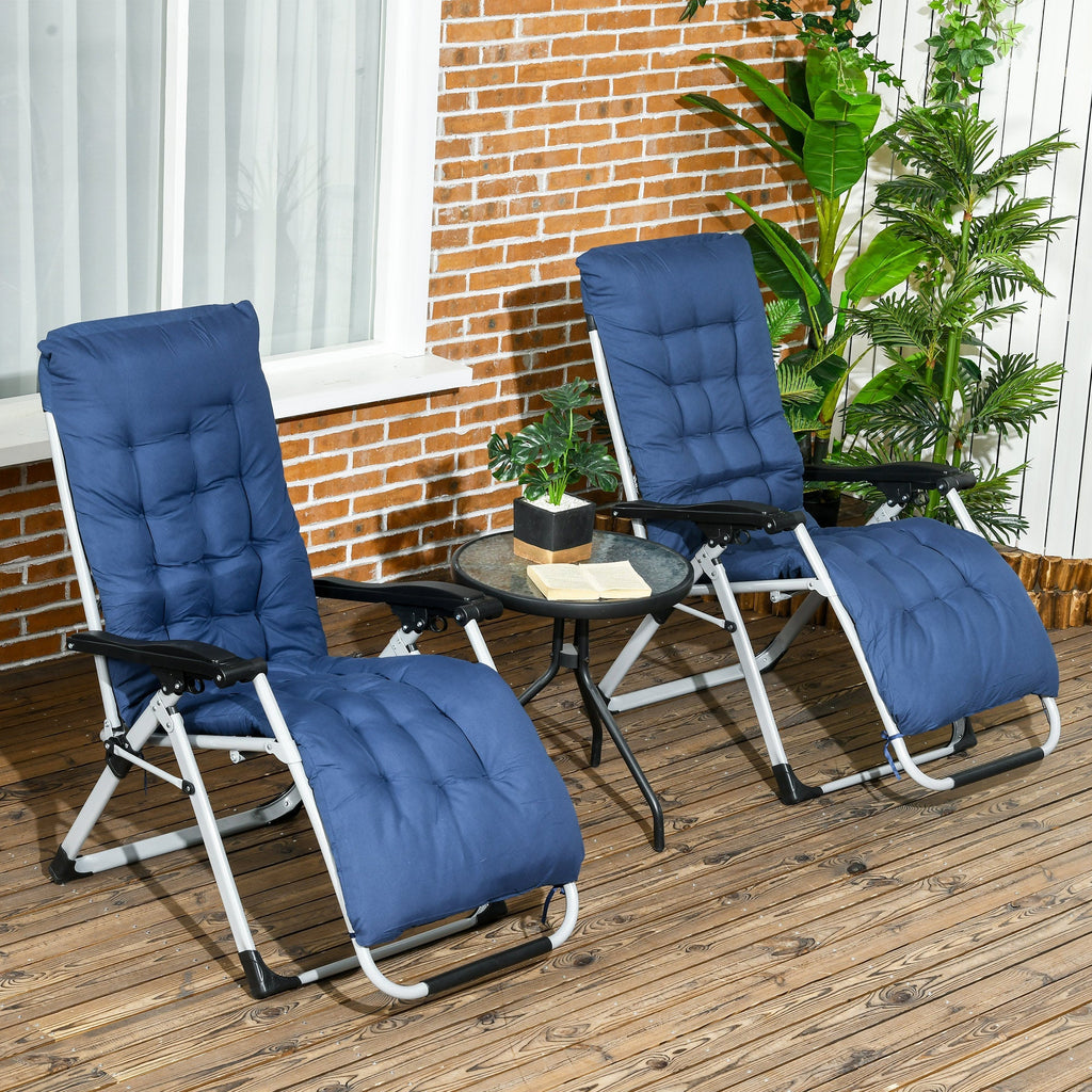 Reclining Zero Gravity Chair Set of 2, Folding Garden Chairs Set w/ Cushion, Dark Blue