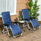 Reclining Zero Gravity Chair Set of 2, Folding Garden Chairs Set w/ Cushion, Dark Blue