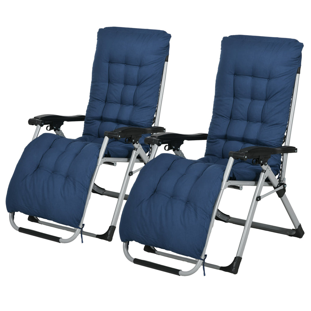 Reclining Zero Gravity Chair Set of 2, Folding Garden Chairs Set w/ Cushion, Dark Blue