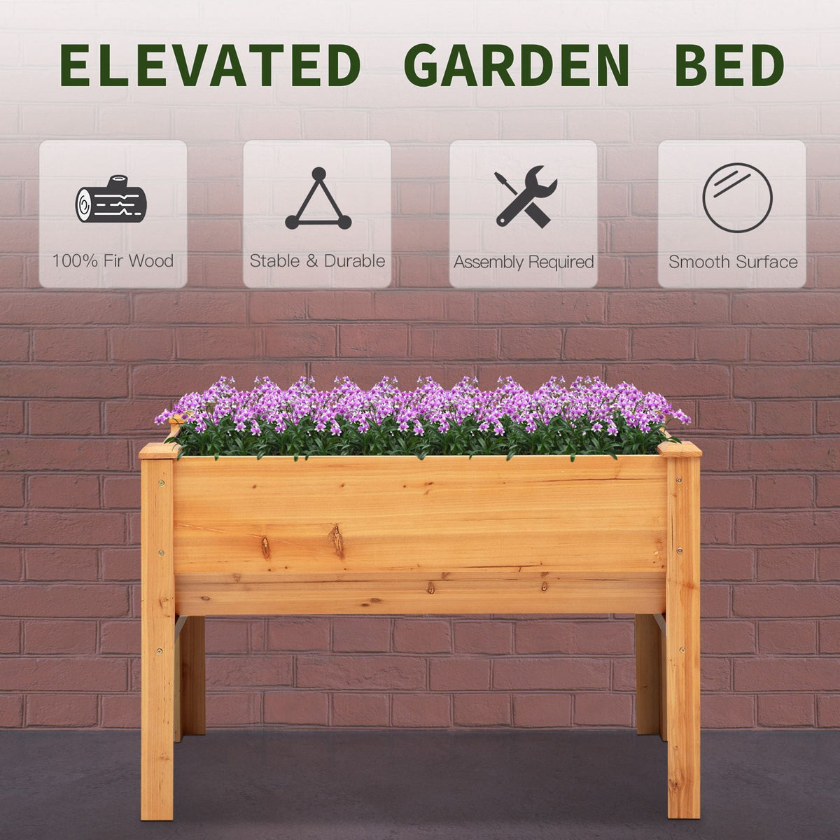48" x 24" x 32" Raised Garden Bed with Funnel Design & Hooks, 660lb Capacity, Natural