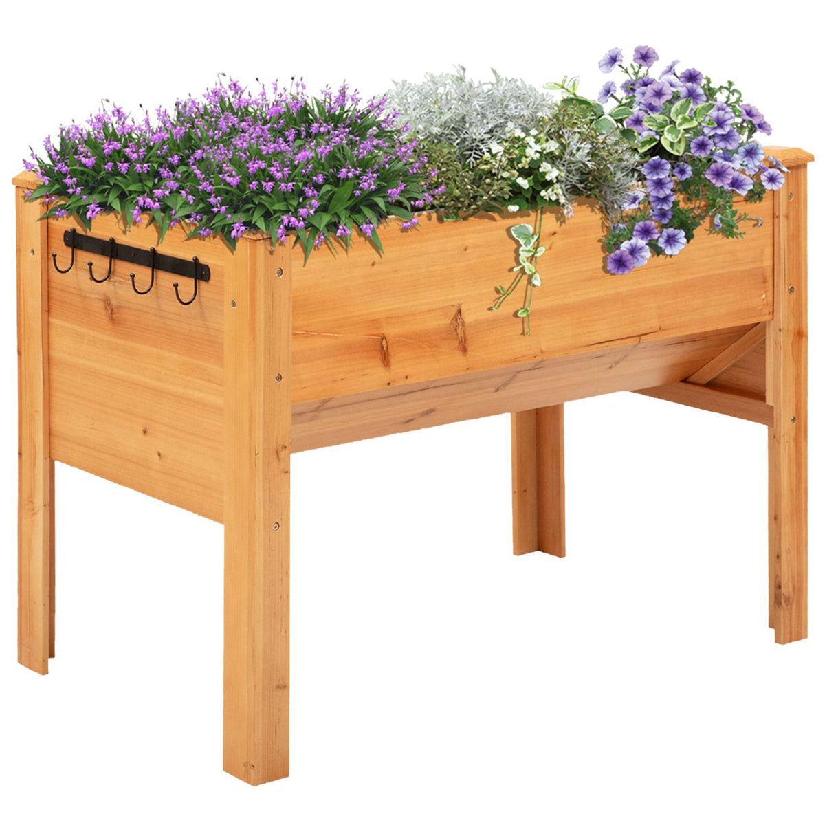 48" x 24" x 32" Raised Garden Bed with Funnel Design & Hooks, 660lb Capacity, Natural