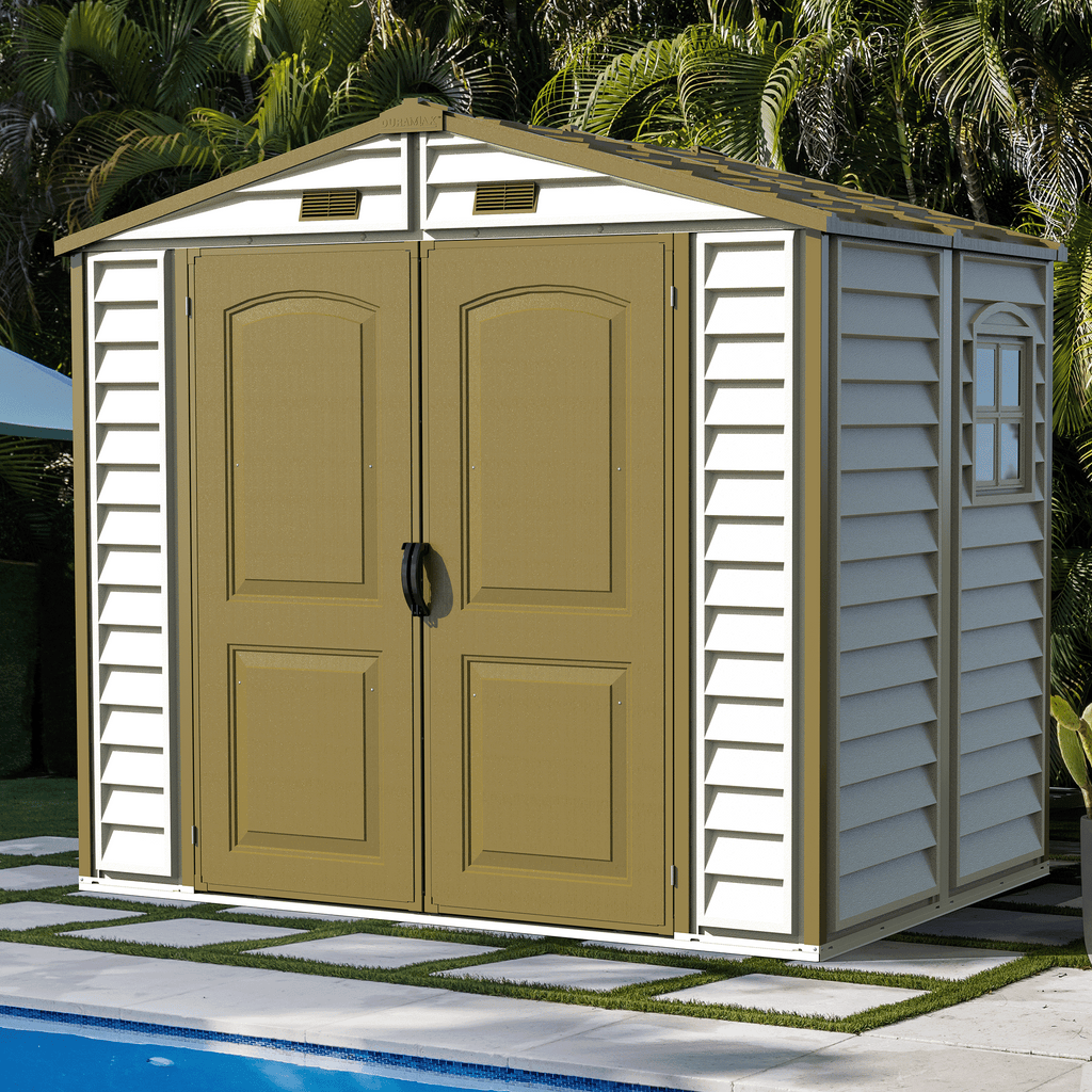 DuraMax 8ft x 5.5ft Storeall Vinyl Shed with Foundation Kit and window 30115