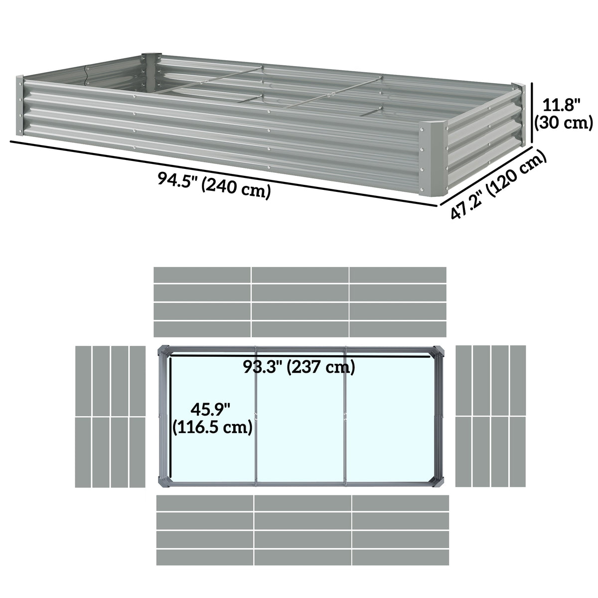 8' x 4' x 1' Galvanized Raised Garden Bed with Open Bottom, Silver