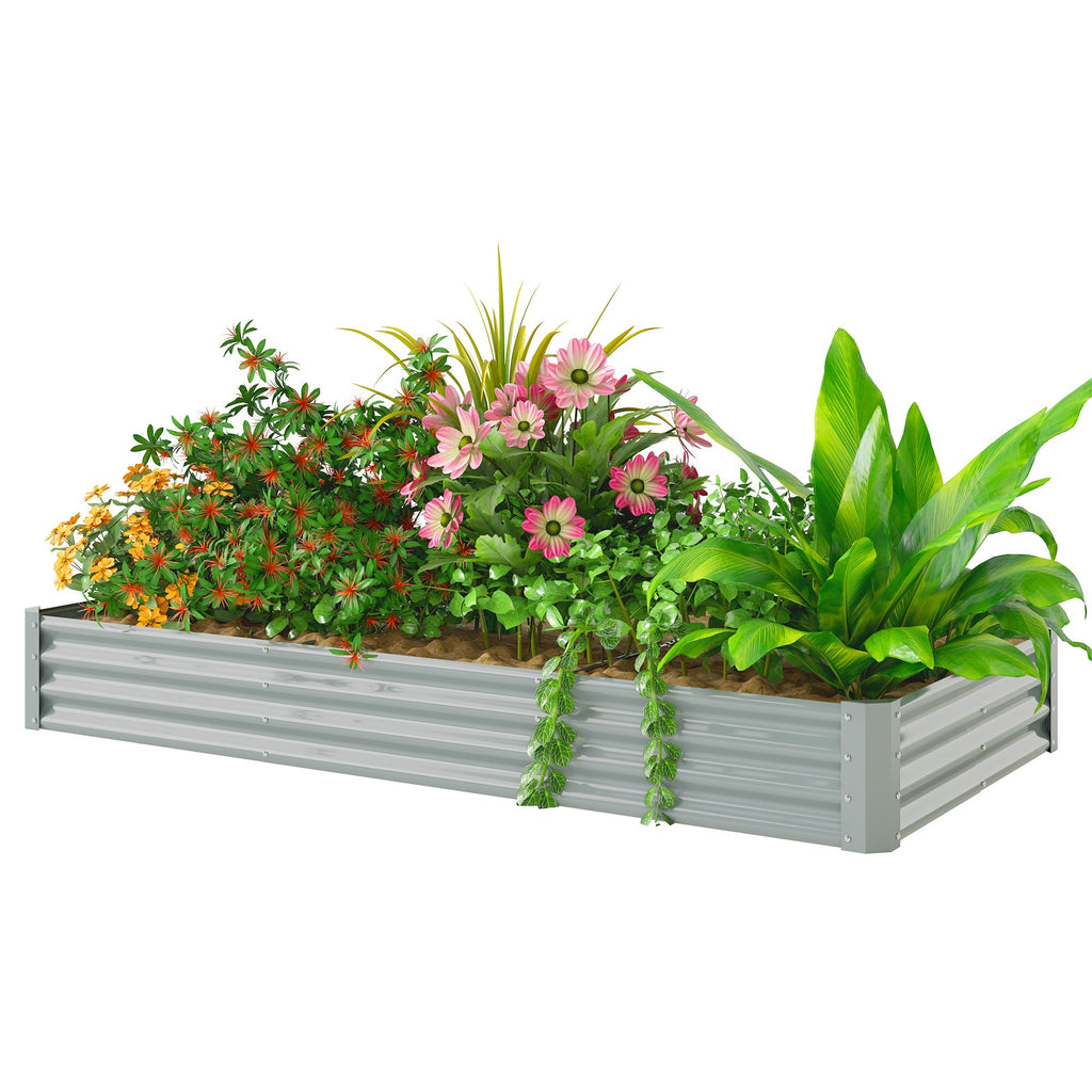 8' x 4' x 1' Galvanized Raised Garden Bed with Open Bottom, Silver