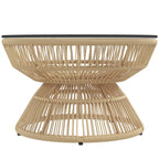 Rattan Outdoor Coffee Table with Tempered Glass Top, Nature Wood