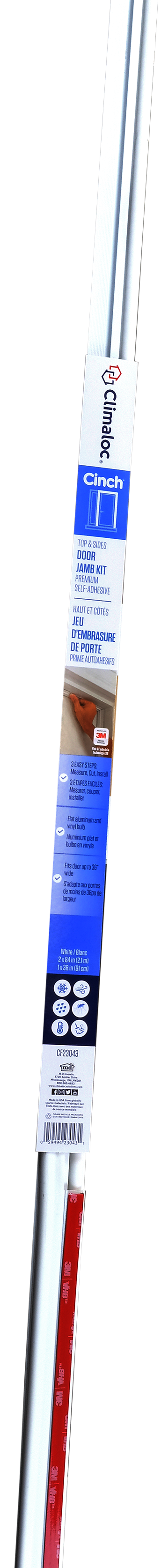 White Aluminum and Vinyl CINCH® Self-adhesive Top and Sides Door Seal Kit