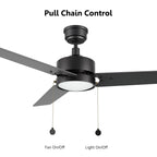 VINK 52 inch 3-Blade Ceiling Fan with LED Light & Pull Chain