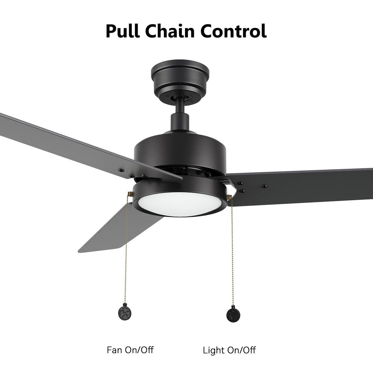 VINK 52 inch 3-Blade Ceiling Fan with LED Light & Pull Chain