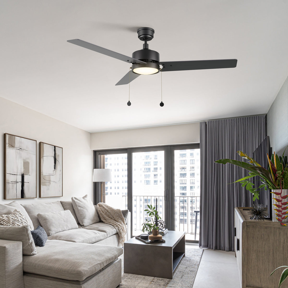 VINK 52 inch 3-Blade Ceiling Fan with LED Light & Pull Chain