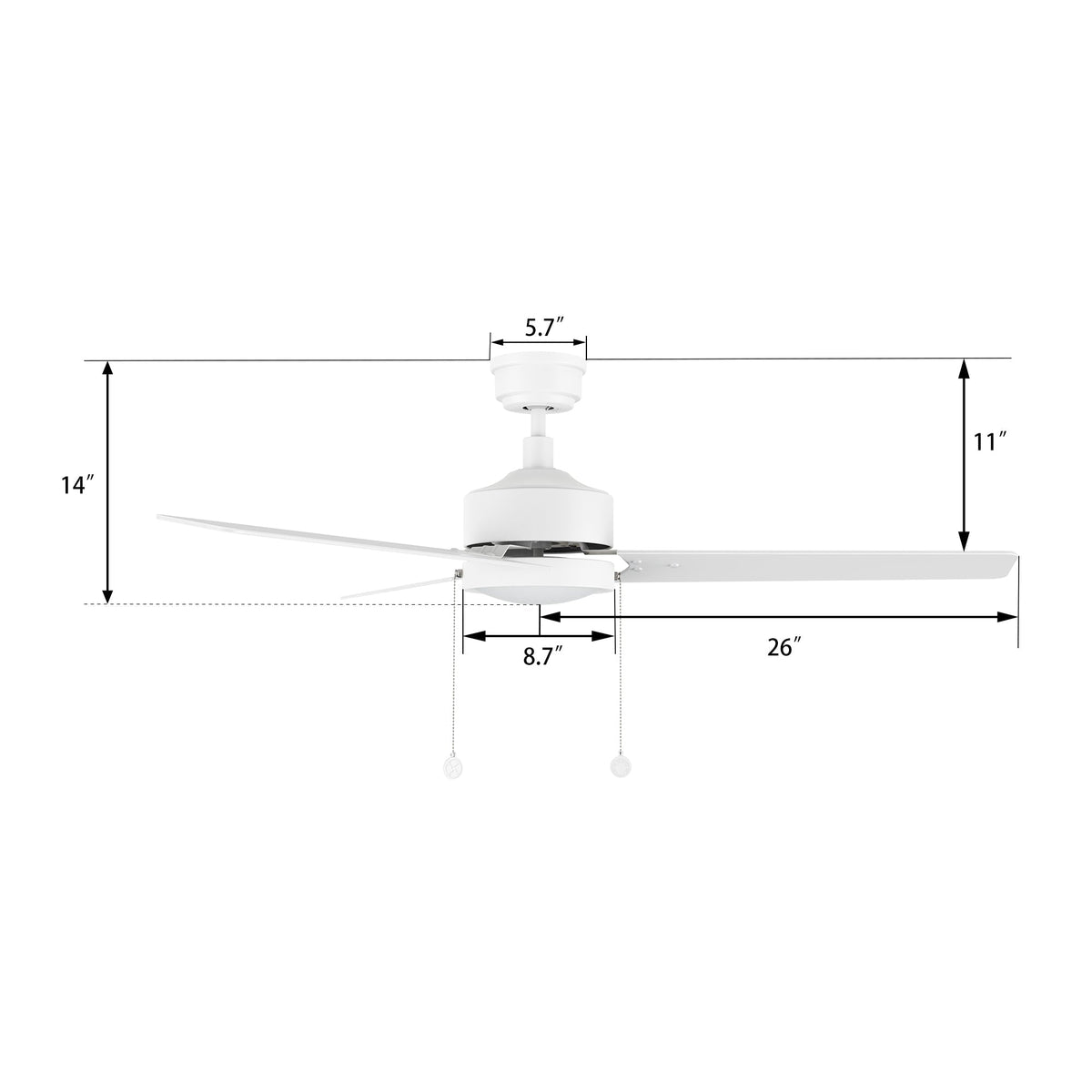 VINK 52 inch 3-Blade Ceiling Fan with LED Light & Pull Chain