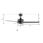 VINK 52 inch 3-Blade No Light Ceiling Fan with Pull Chain
