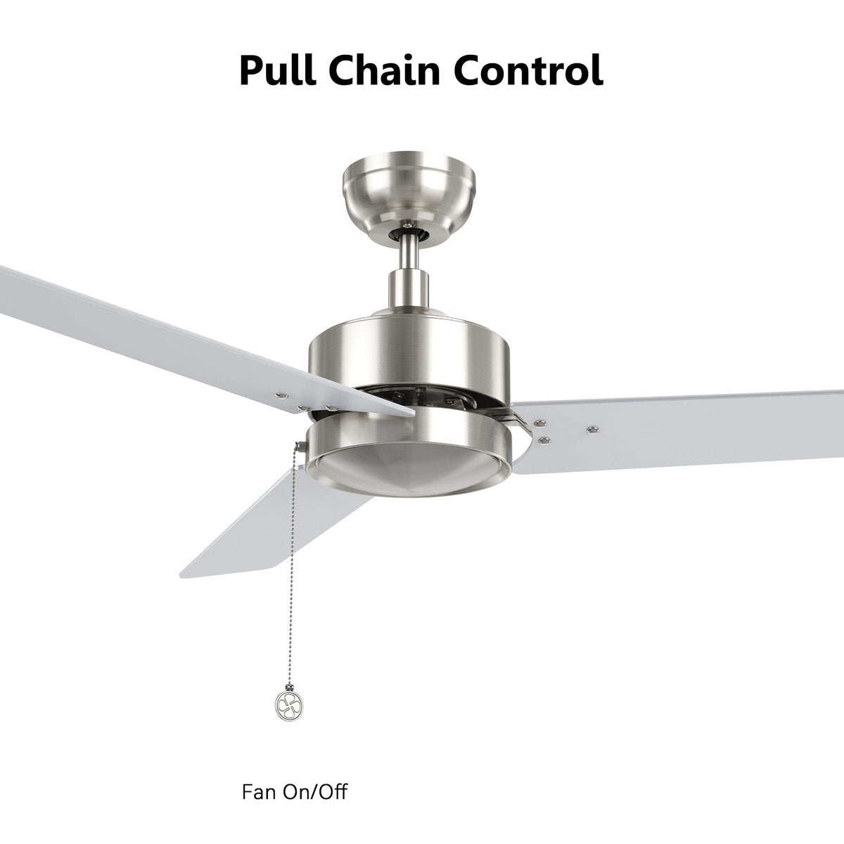 VINK 52 inch 3-Blade No Light Ceiling Fan with Pull Chain