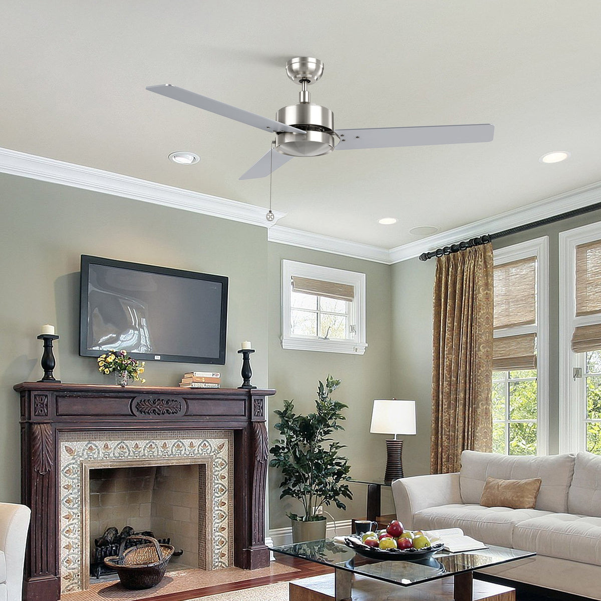 VINK 52 inch 3-Blade No Light Ceiling Fan with Pull Chain
