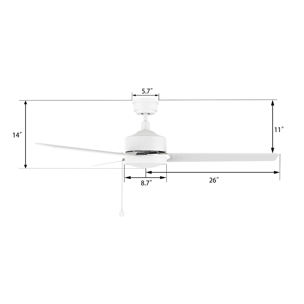 VINK 52 inch 3-Blade No Light Ceiling Fan with Pull Chain