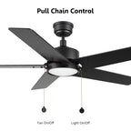 VINK 52 inch 5-Blade Ceiling Fan with LED Light & Pull Chain