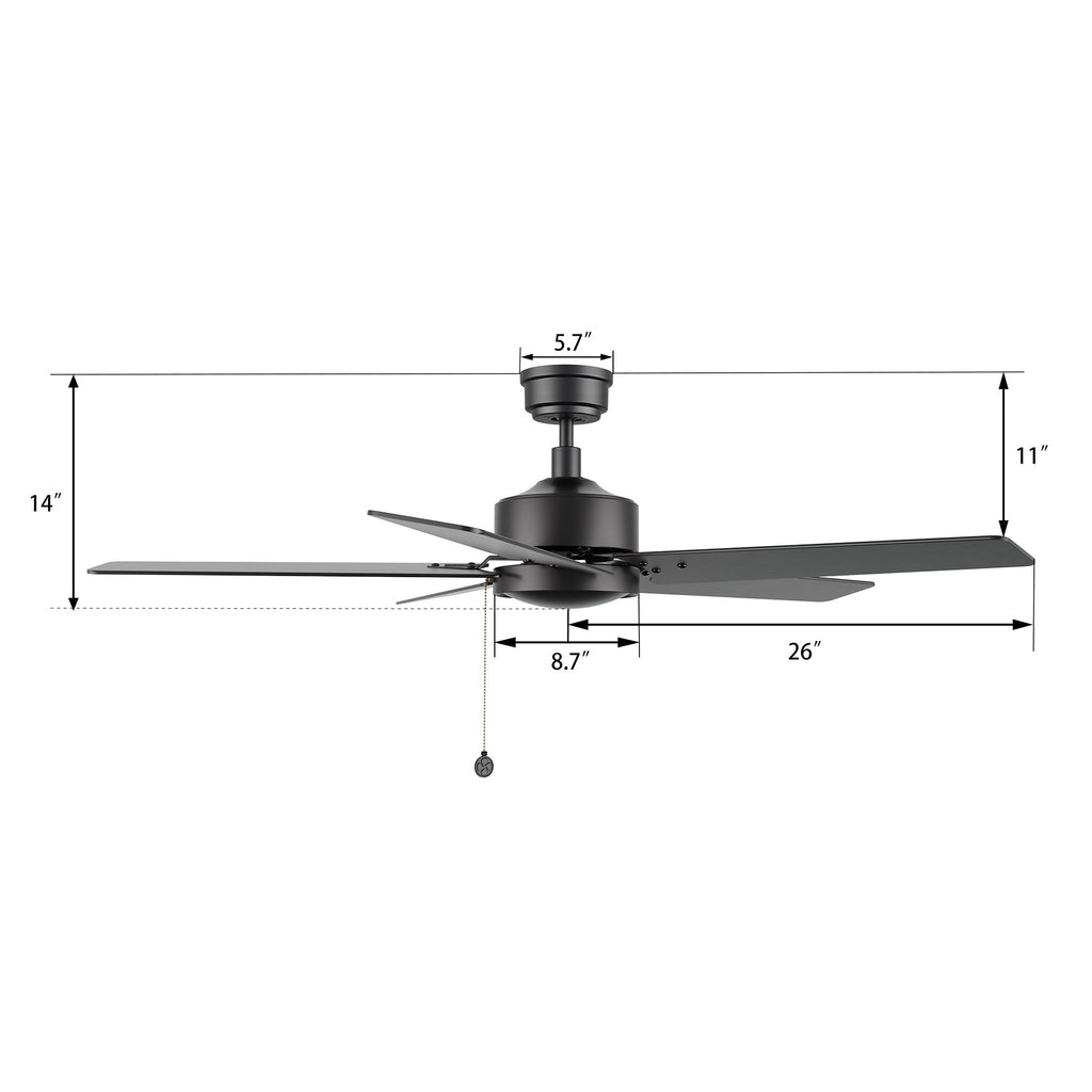VINK 52 inch 5-Blade No Light Ceiling Fan with Pull Chain
