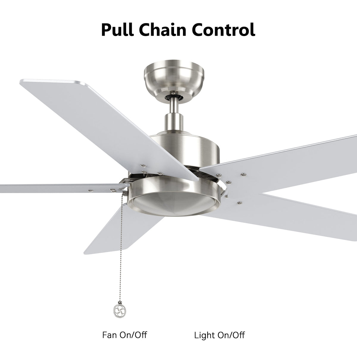 VINK 52 inch 5-Blade No Light Ceiling Fan with Pull Chain