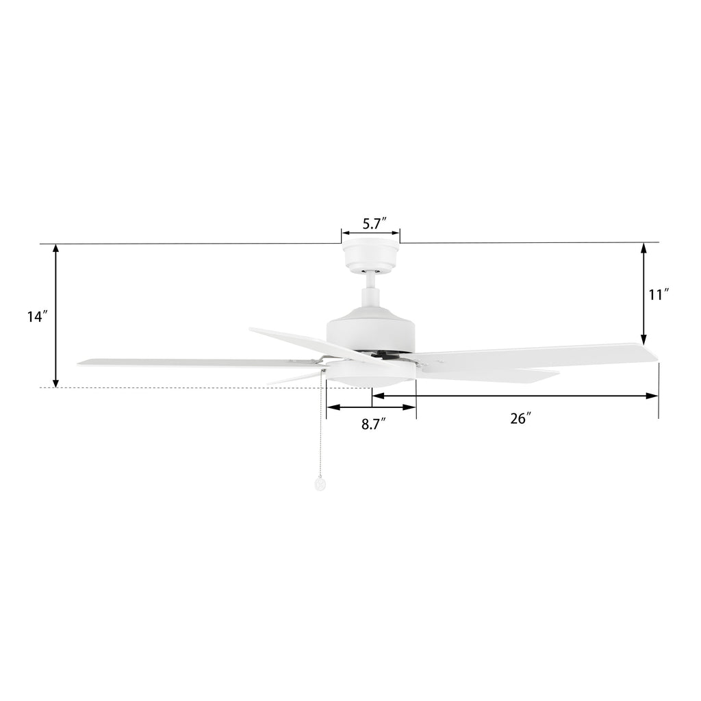 VINK 52 inch 5-Blade No Light Ceiling Fan with Pull Chain