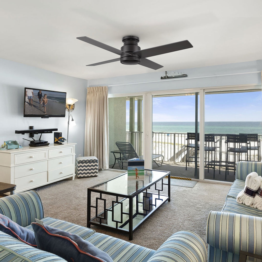 SANTANA 52 inch 4-Blade Flush Mount No Light Ceiling Fan with Remote