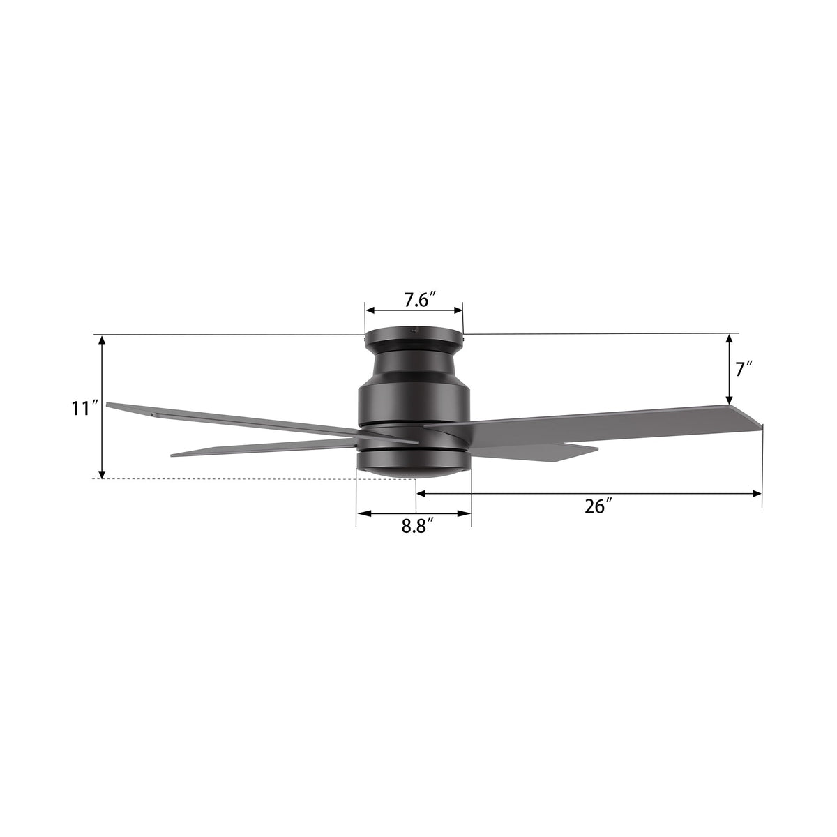 SANTANA 52 inch 4-Blade Flush Mount No Light Ceiling Fan with Remote