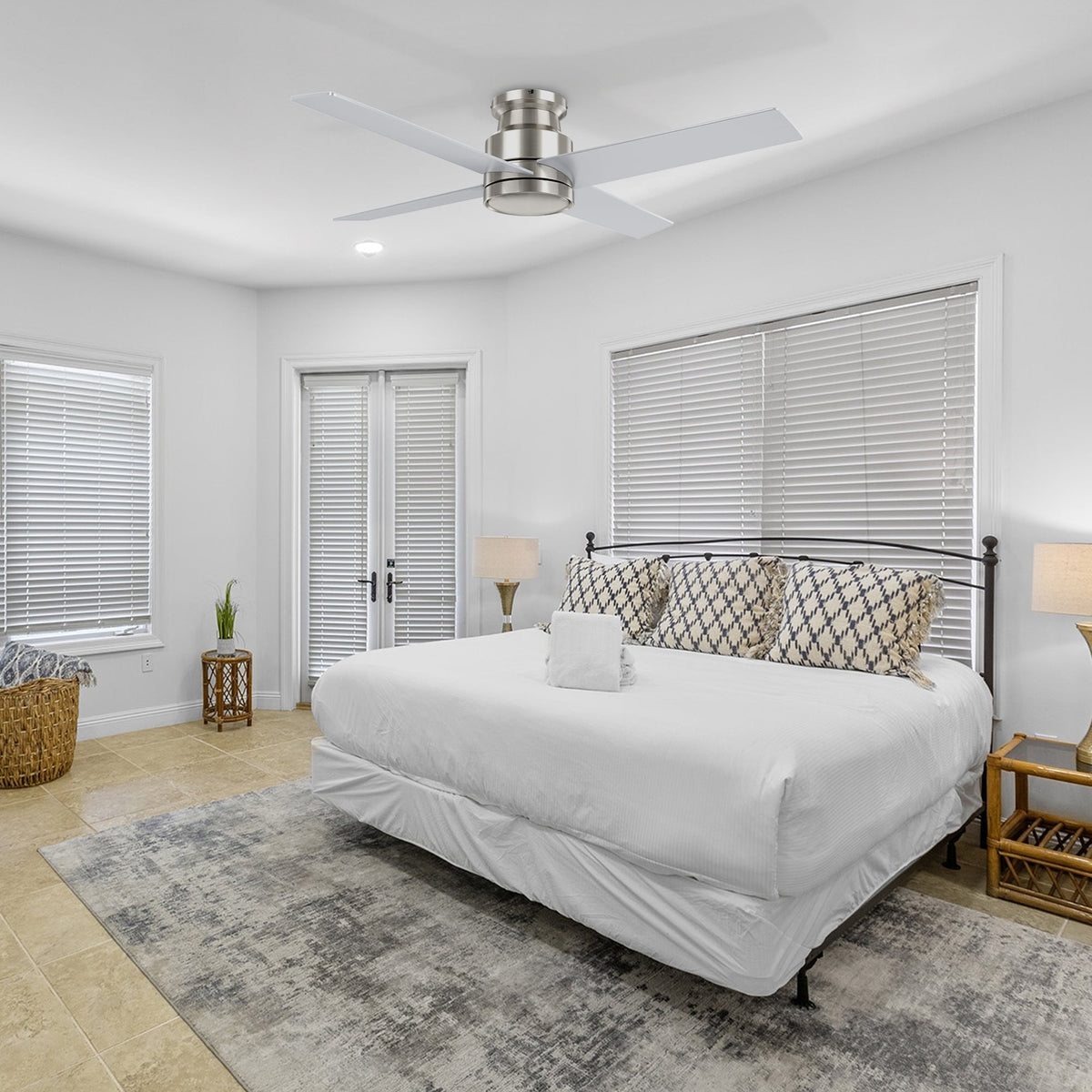 SANTANA 52 inch 4-Blade Flush Mount No Light Ceiling Fan with Remote
