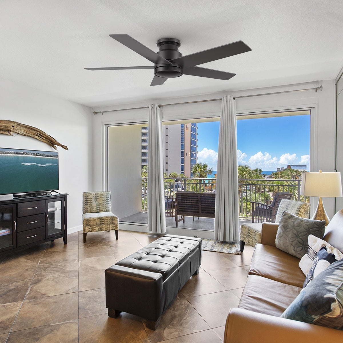 SANTANA 52 inch 5-Blade Flush Mount No Light Ceiling Fan Remote