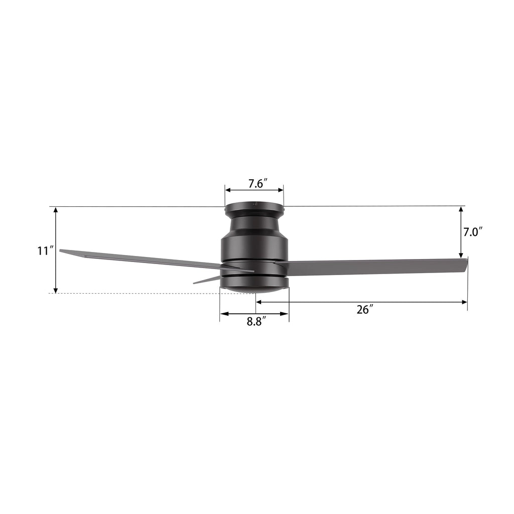 SANTANA 52 inch 3-Blade Flush Mount No Light Ceiling Fan with Wall Control