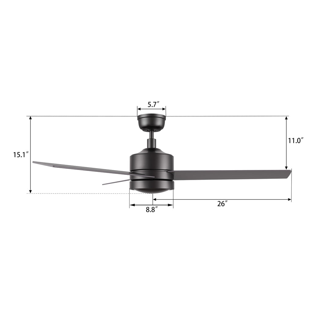 SANTANA 52 inch 3-Blade No Light Ceiling Fan with Wall Control
