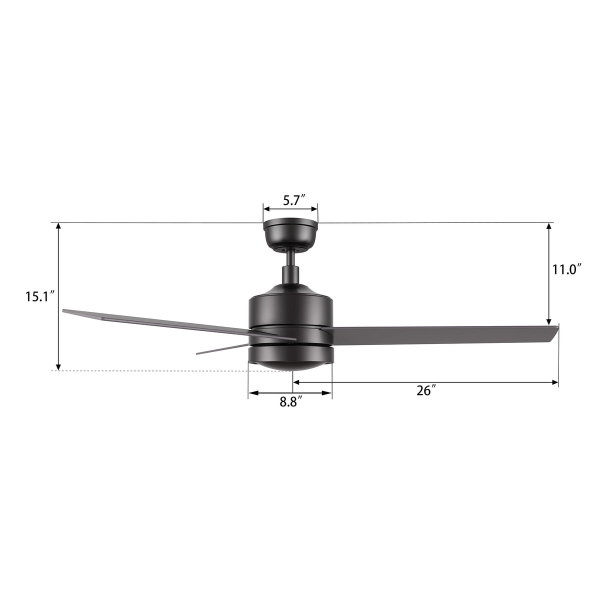 SANTANA 52 inch 3-Blade No Light Ceiling Fan with Wall Control