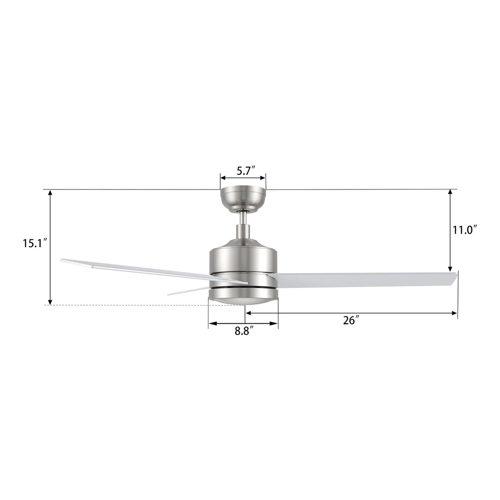 SANTANA 52 inch 3-Blade No Light Ceiling Fan with Wall Control