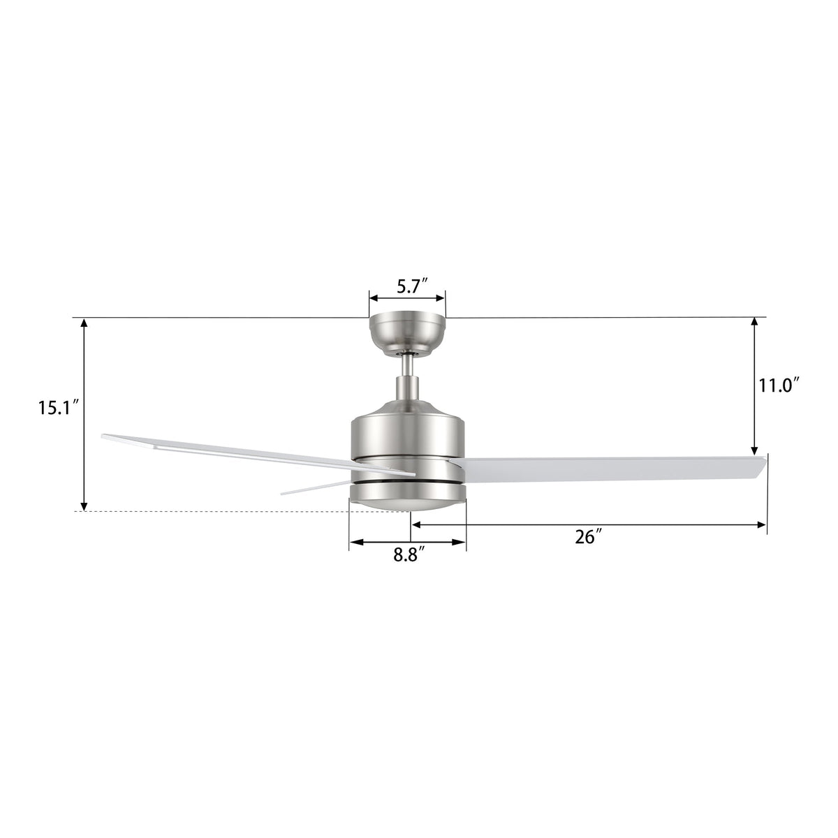 SANTANA 52 inch 3-Blade No Light Ceiling Fan with Wall Control