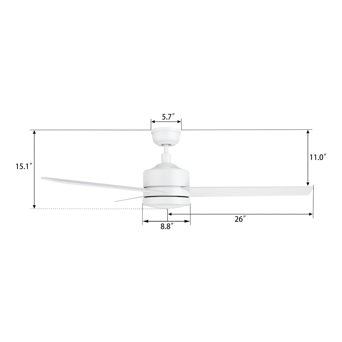 SANTANA 52 inch 3-Blade No Light Ceiling Fan with Wall Control