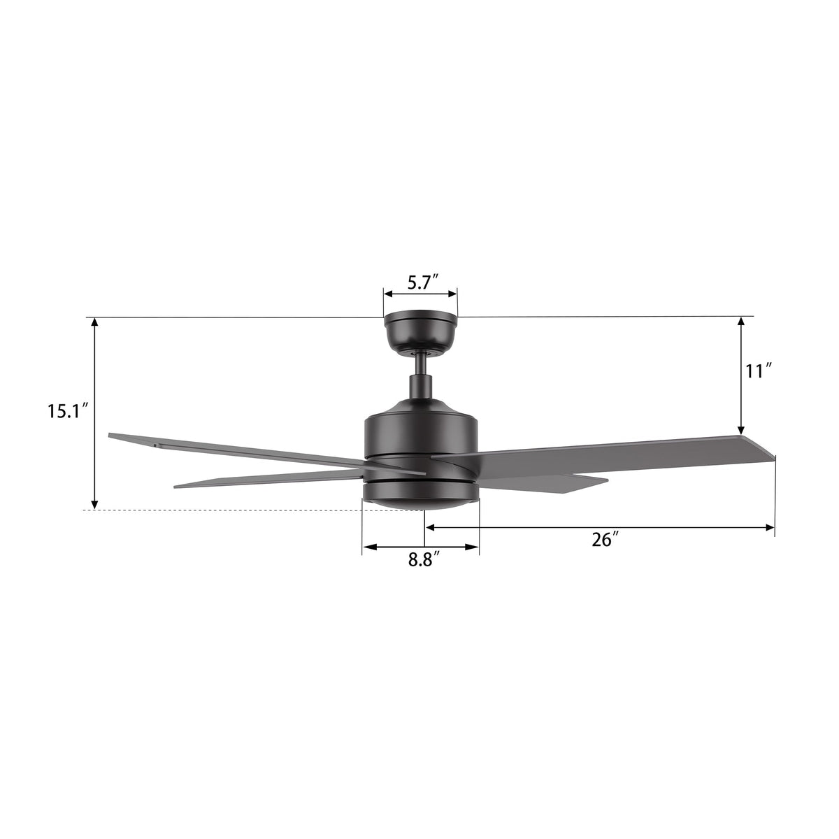 SANTANA 52 inch 4-Blade No Light Ceiling Fan with Wall Control