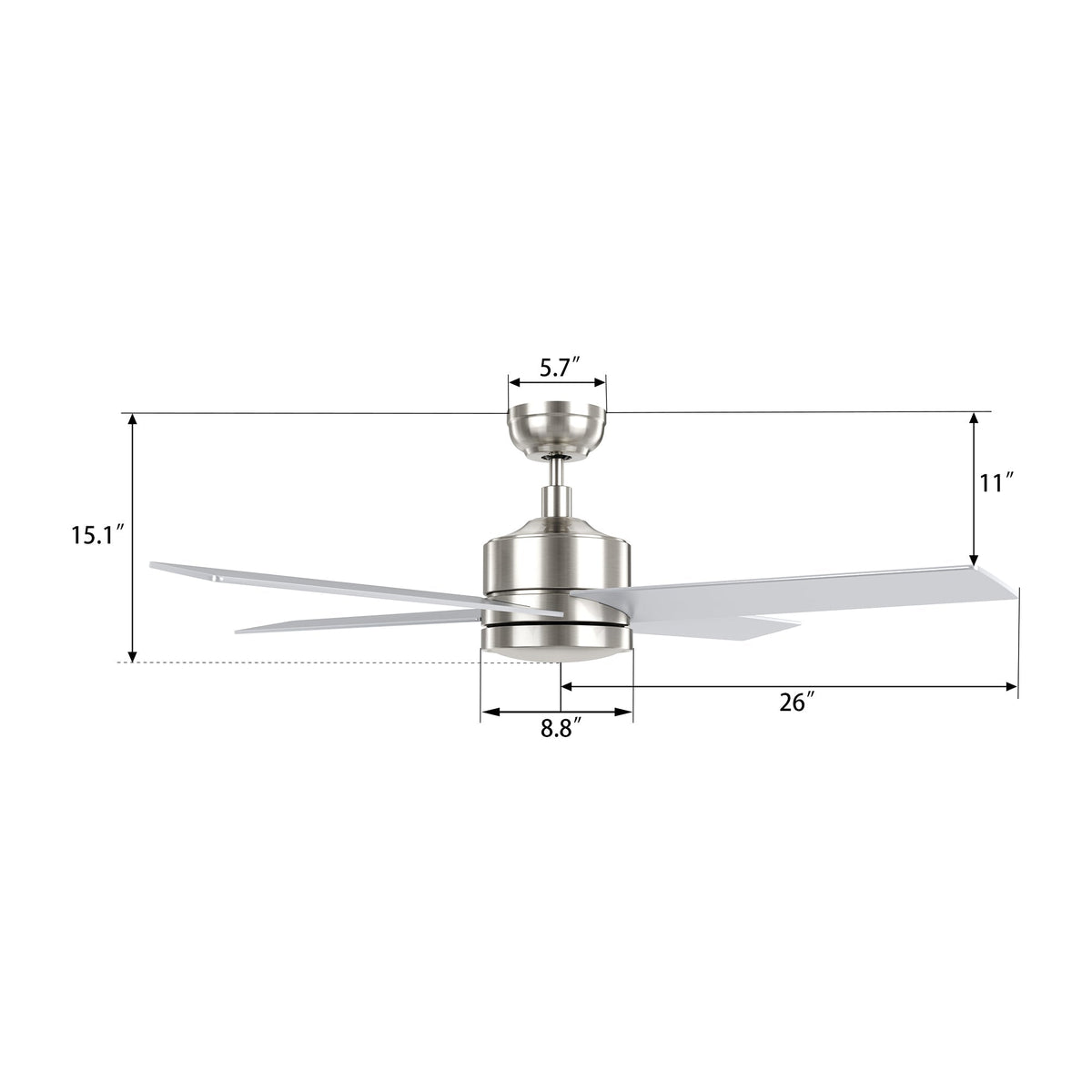 SANTANA 52 inch 4-Blade No Light Ceiling Fan with Wall Control