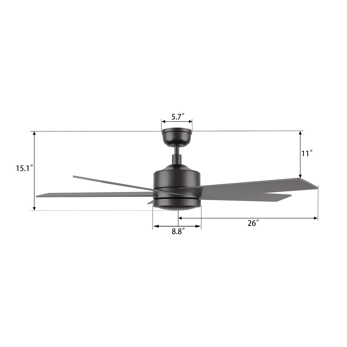SANTANA 52 inch 5-Blade No Light Ceiling Fan with Wall Control