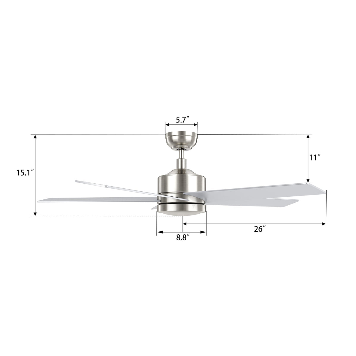 SANTANA 52 inch 5-Blade No Light Ceiling Fan with Wall Control