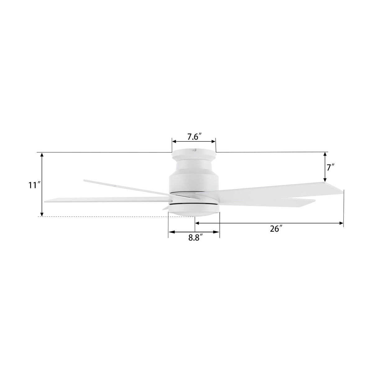 SANTANA 52 inch 5-Blade Flush Mount No Light Ceiling Fan with Wall Control