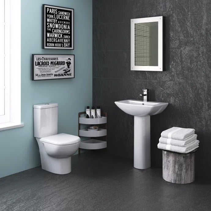 Vast Close Coupled Toilet with Cistern & Seat - White